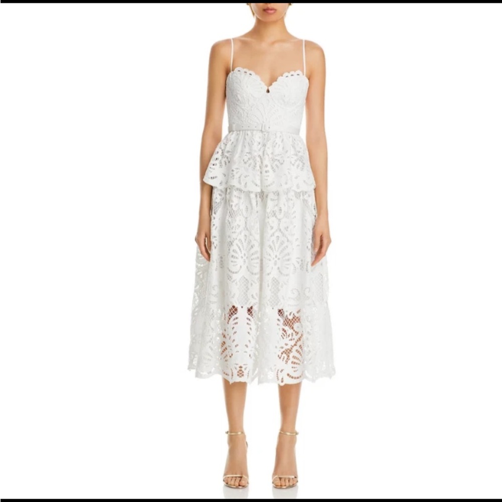 Self-Portrait White Lace Midi Dress